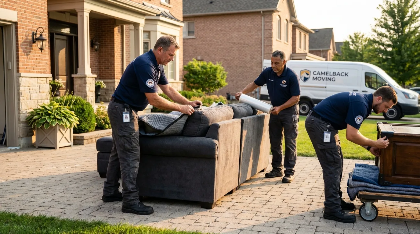Large estate moving crew wrapping furniture in Forest Grove, OR